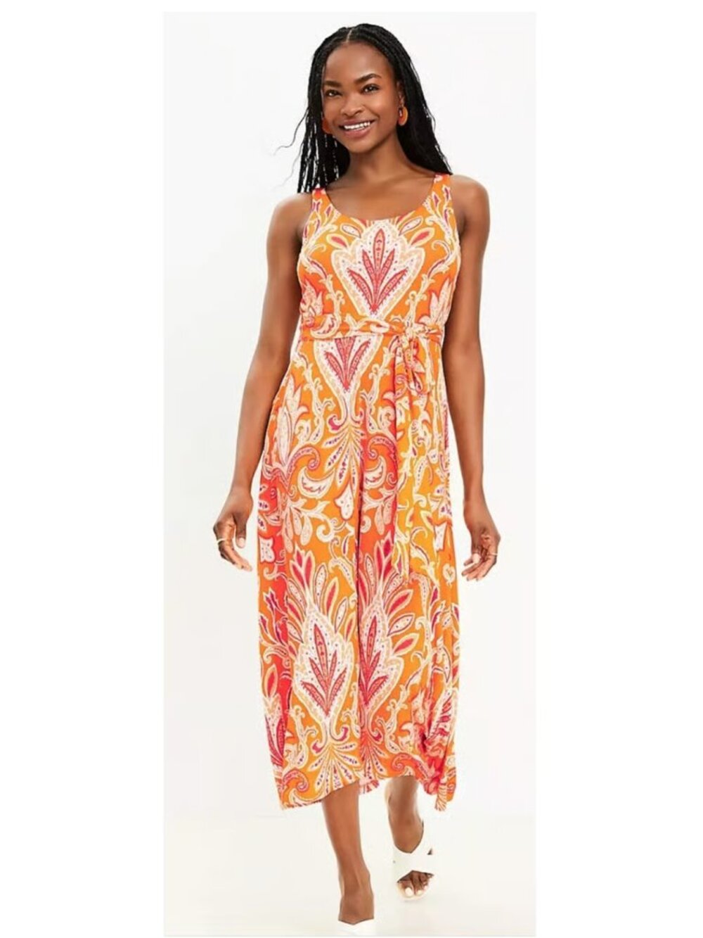 Paisley Tie Waist Midi Dress